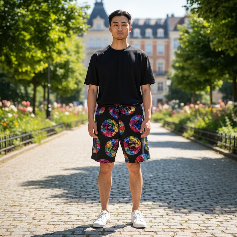 Drill Clothing Co Mens Black Rainbow Foil Medusa Shorts XL D2307-Y2845